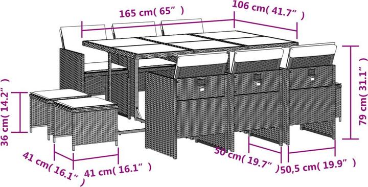 Produktbild vidaXL Gartenmöbel Essgruppe Gartengarnitur Sitzgruppe 17tlg. Grau Poly Rattan (330 cm)