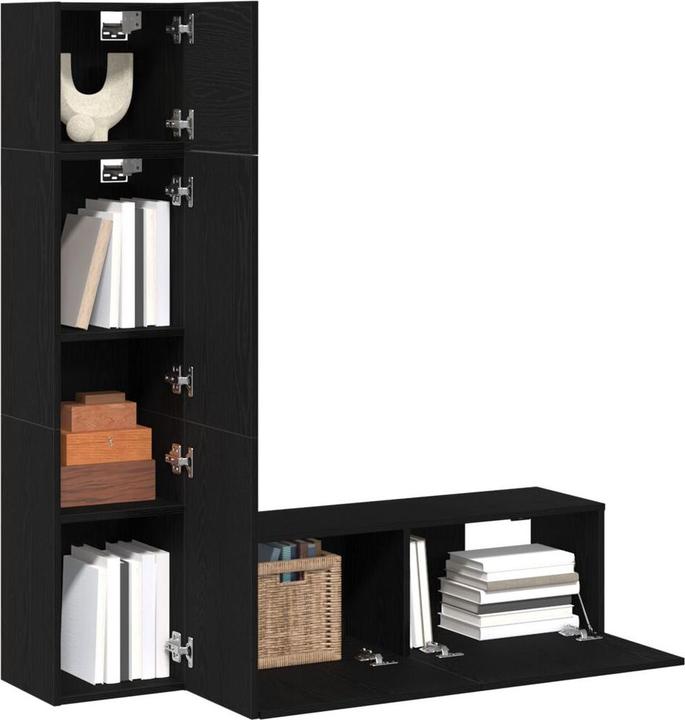 Image du produit vidaXL 3-teiliges Wand-Montage TV-Schrank Set Schwarz Eichenholz Spanplatte (130.50 x 30 x 140 cm)