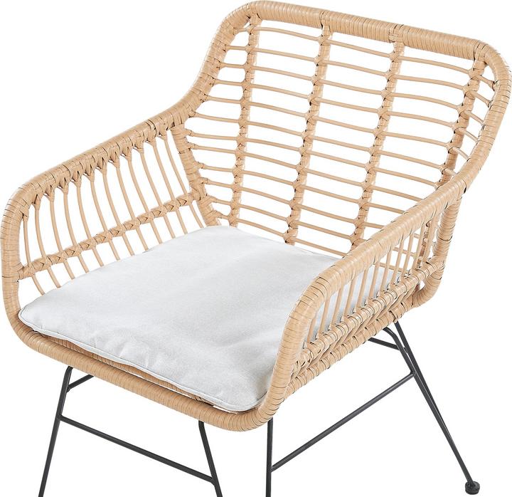 Actual product image Beliani Balcony Set Rattan Natural 2 Chairs Cushions Light Grey TRESTINA (40 cm)
