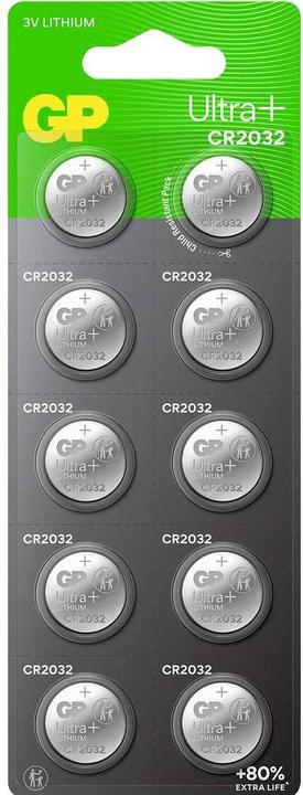 Productafbeelding GP Batteries GP knoopcel CR 2032 3 V 10 st. 240 mAh Li-MnO2 GP Ultra Plus batterij Lithium (10 Pcs., CR2032, 240 mAh)