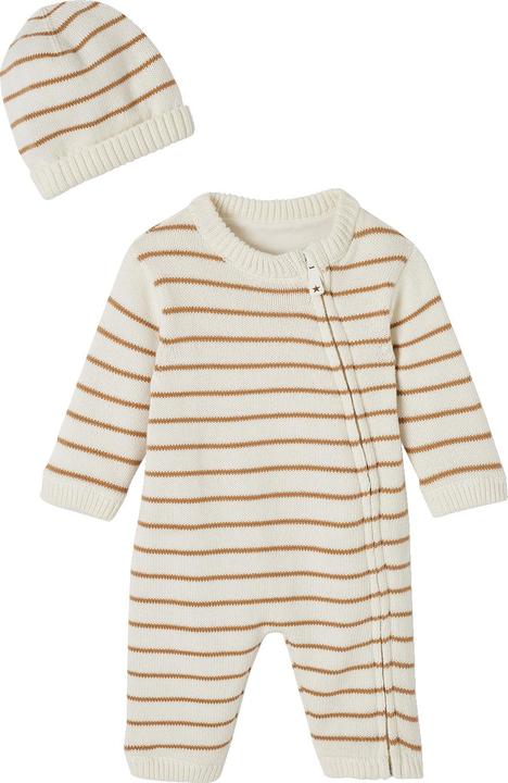 Image du produit Vertbaudet Baby-Set aus gestreiftem Strick: Overall & Mütze (80)