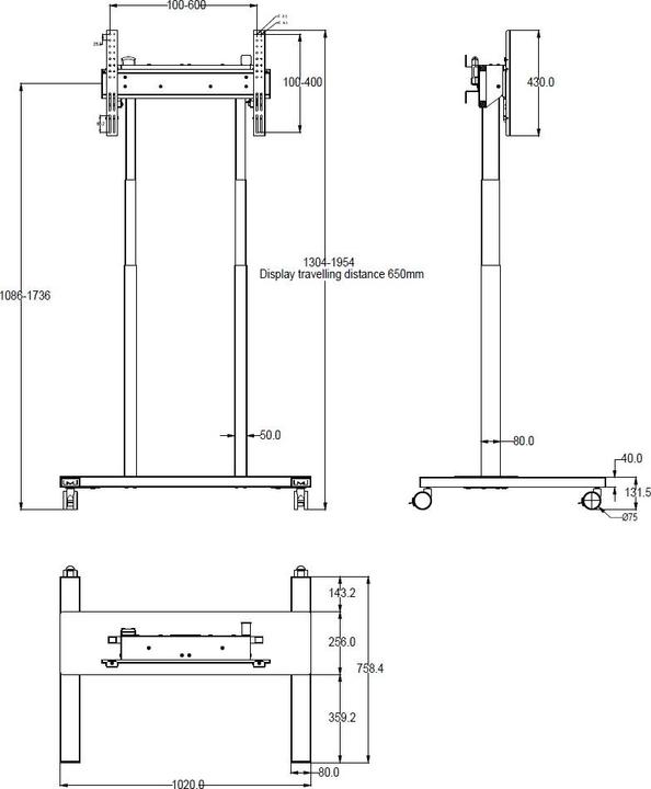 Image du produit Multibrackets Pied électr., -90", max 60 kg, blanc (60 kg, 37" - 90")