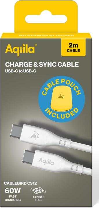 Image du produit Aqiila Cablebird CS12 - Câble USB-C vers USB-C en silicone, 60W (2m) - Blanc (2 m, USB 2.0, 60 W)