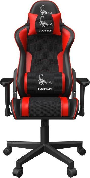Actual product image Gembird Gaming chair SCORPION juodas mesh red skin accents