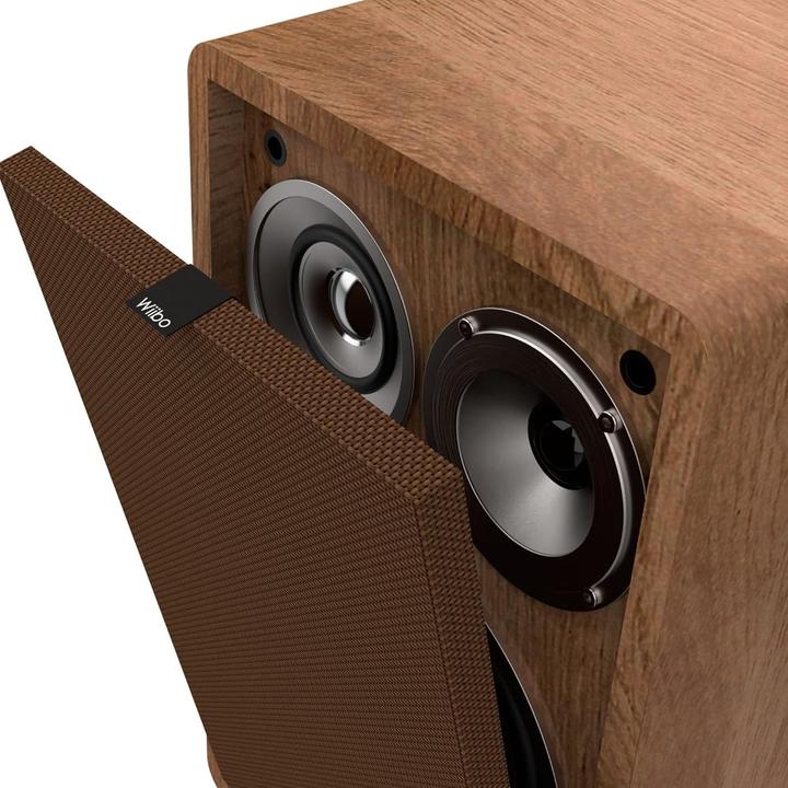 Actual product image Wiibo Vintage Walnut HiFi Speakers with Removable Grille, 100W 3-Way Surround Sound (100 W)