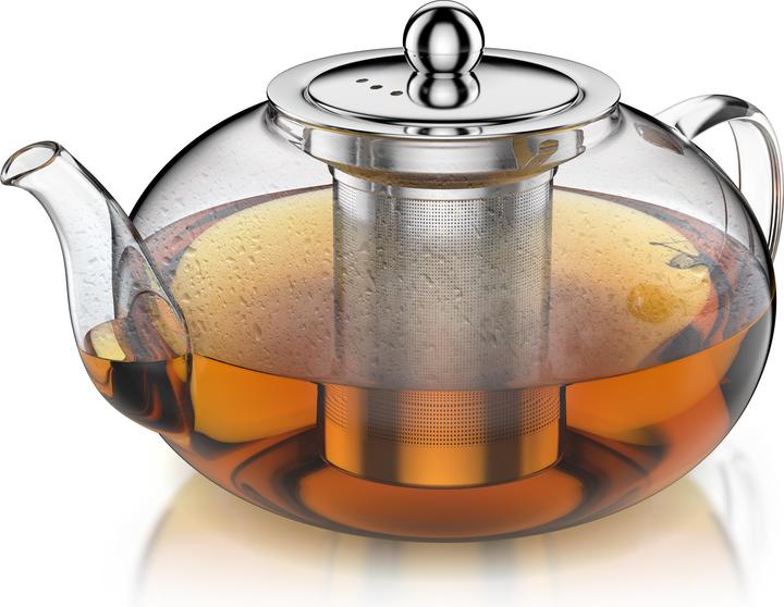 Arendo Teekanne Glas Teebereiter mit Stövchen & Sieb für losen Tee, 1,2l, Borosilikatglas, Hitzebeständig (1.20 l)