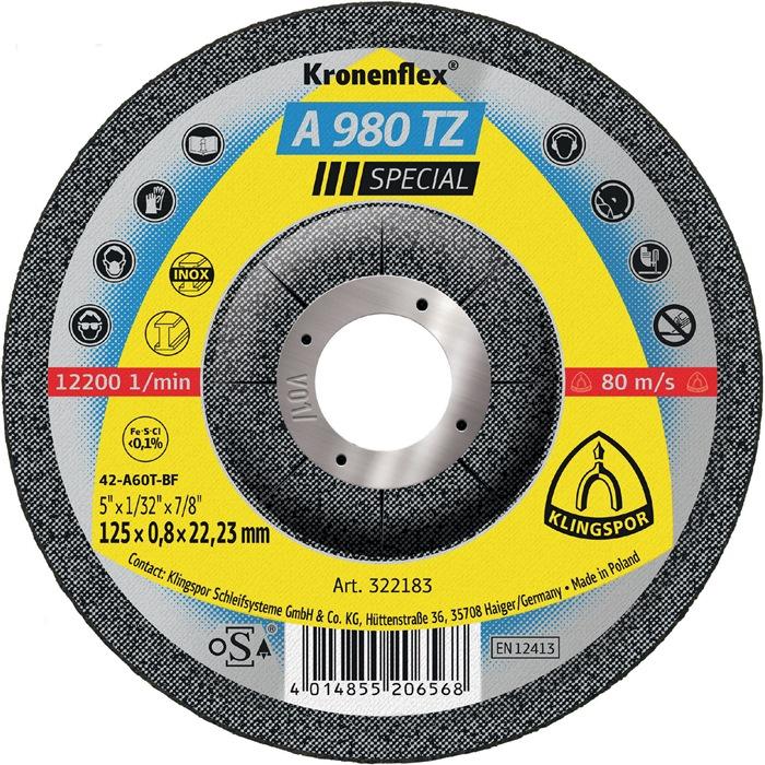 Klingspor, Sägeblatt, Trennscheibe A 980 TZ Special D125x0,8mm gekröpft INOX Bohrung 22,23 mm