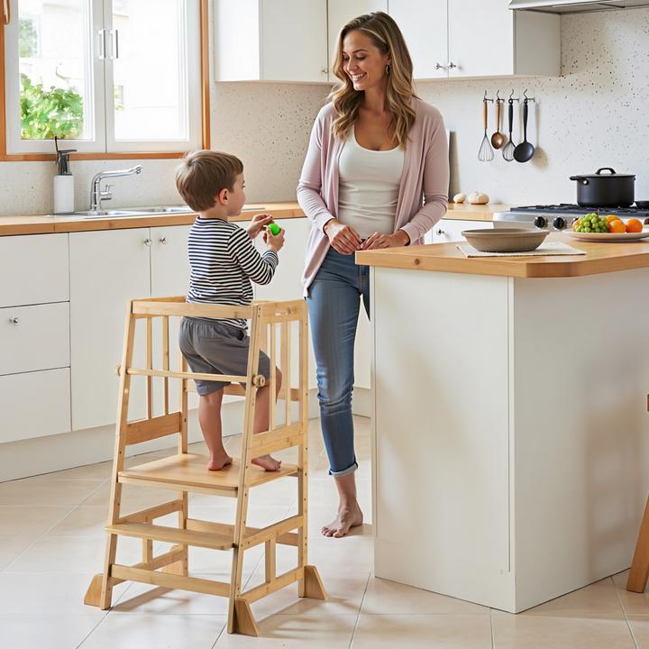 Produktbild Wiltec Kinderstuhl Lernturm 57x46x90cm Bambus Lernstuhl Kinder Stehstuhl (57 x 46 x 90 cm)