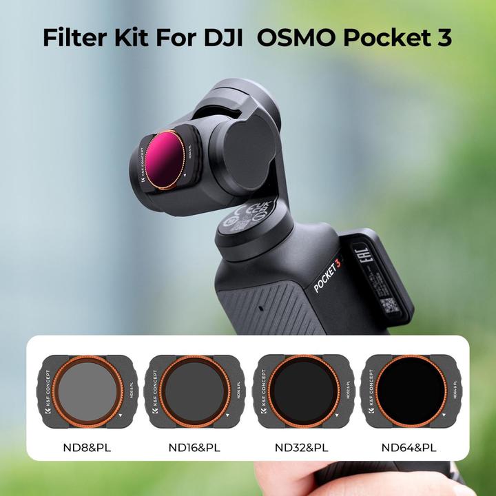 Actual product image K&F Concept 4pcs Filter Kit, Magnetic ND8/PL+ND16/PL+ND32/PL+ND64/PL, HD, Anti-Reflection Green Coating, Waterpr (Osmo Pocket 3)