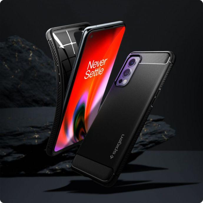 Actual product image Spigen RUGGED ARMOR ONEPLUS NORD 2 5G MATTE Juodas (OnePlus Nord 2 5G)