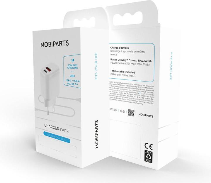 Produktbild Mobiparts Wall Charger Dual USB-C/USB-A with Lightning Cable White (20 W)