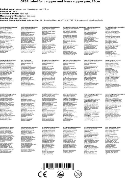 Immagine prodotto Ich-zapfe Padella di rame, 26 cm (27 cm, Padella per friggere, Rame)