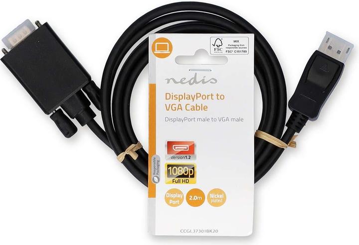 Actual product image Nedis VGA cable | DisplayPort plug | VGA plug | Nickel-plated | Maximum resolution: 1080p | 2.00 (2 m, VGA, 1.1)