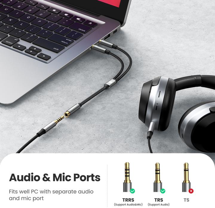 Actual product image Ugreen Microphone and headphone Y splitter 3.5 mm jack (0.20 m, 3.5mm jack (AUX))