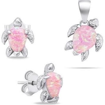 Brilio, Schmuck Set, Playful Silver Jewelry Set with Opals Turtle SET235WP (Earrings, Pendant), Silber