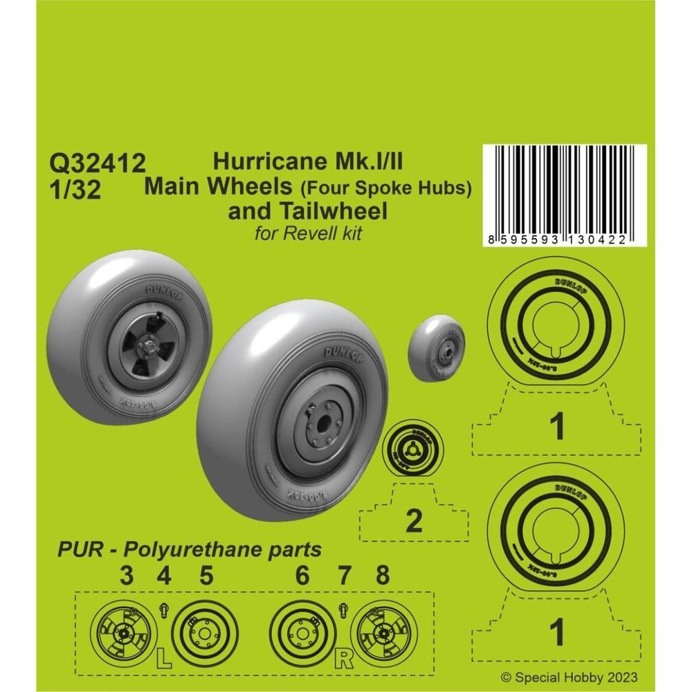 CMK Hurricane Mk.I/II Main Wheels (Four Spoke Hubs) and Tailwheel 1/32