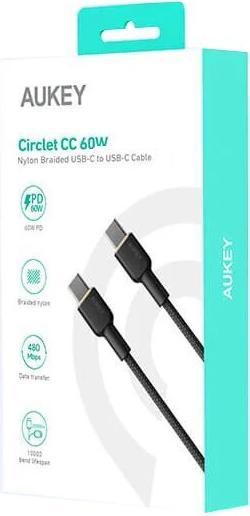 Produktbild Aukey USB-C - USB-C cable, PD 60W, 1 m (1 m, USB 3.2 Gen 1, 60 W)