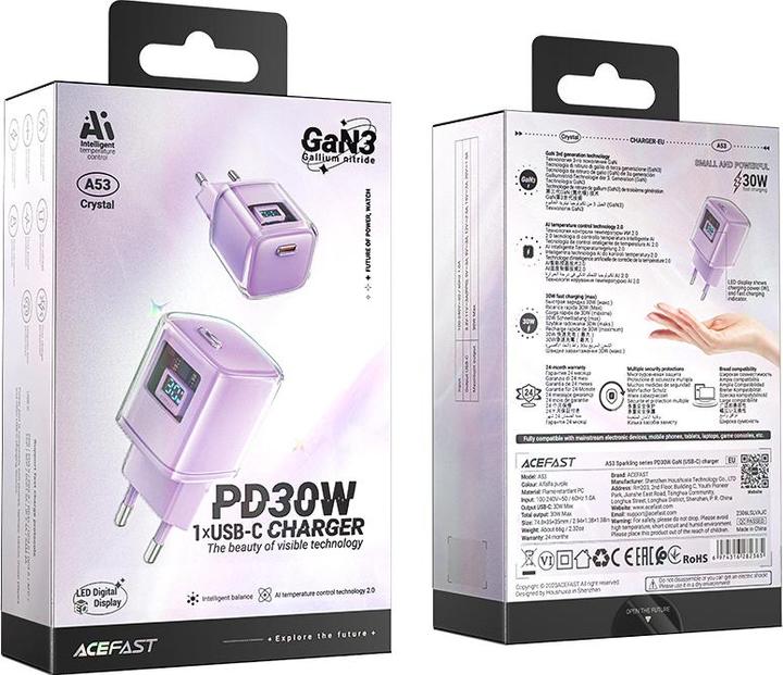 Produktbild Acefast Wall charger A53 Sparkling series PD 30W GaN (purple) (30 W)
