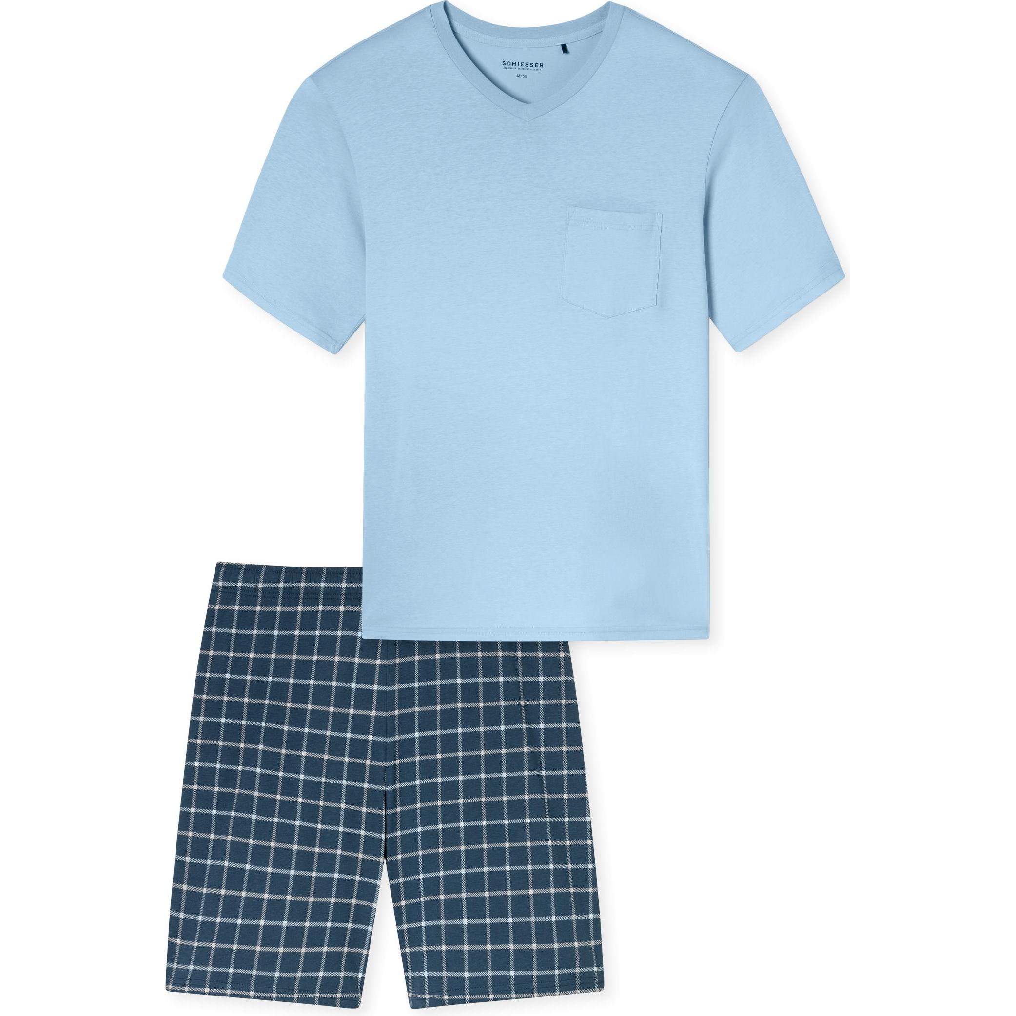 Schiesser, Herren, Pyjama, Pyjama Comfort Essentials, Blau, (56)