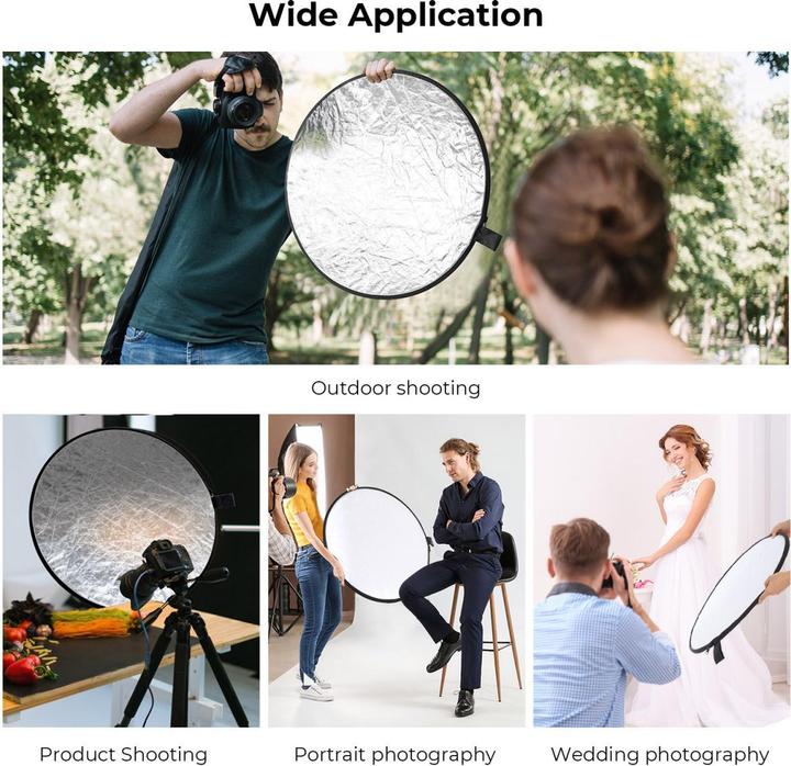 Productafbeelding K&F Concept 5 in 1 Circulaire Fotografie Reflector 80cm Goud Sliver Zwart Wit Doorschijnend Paneel Vijf Ligth