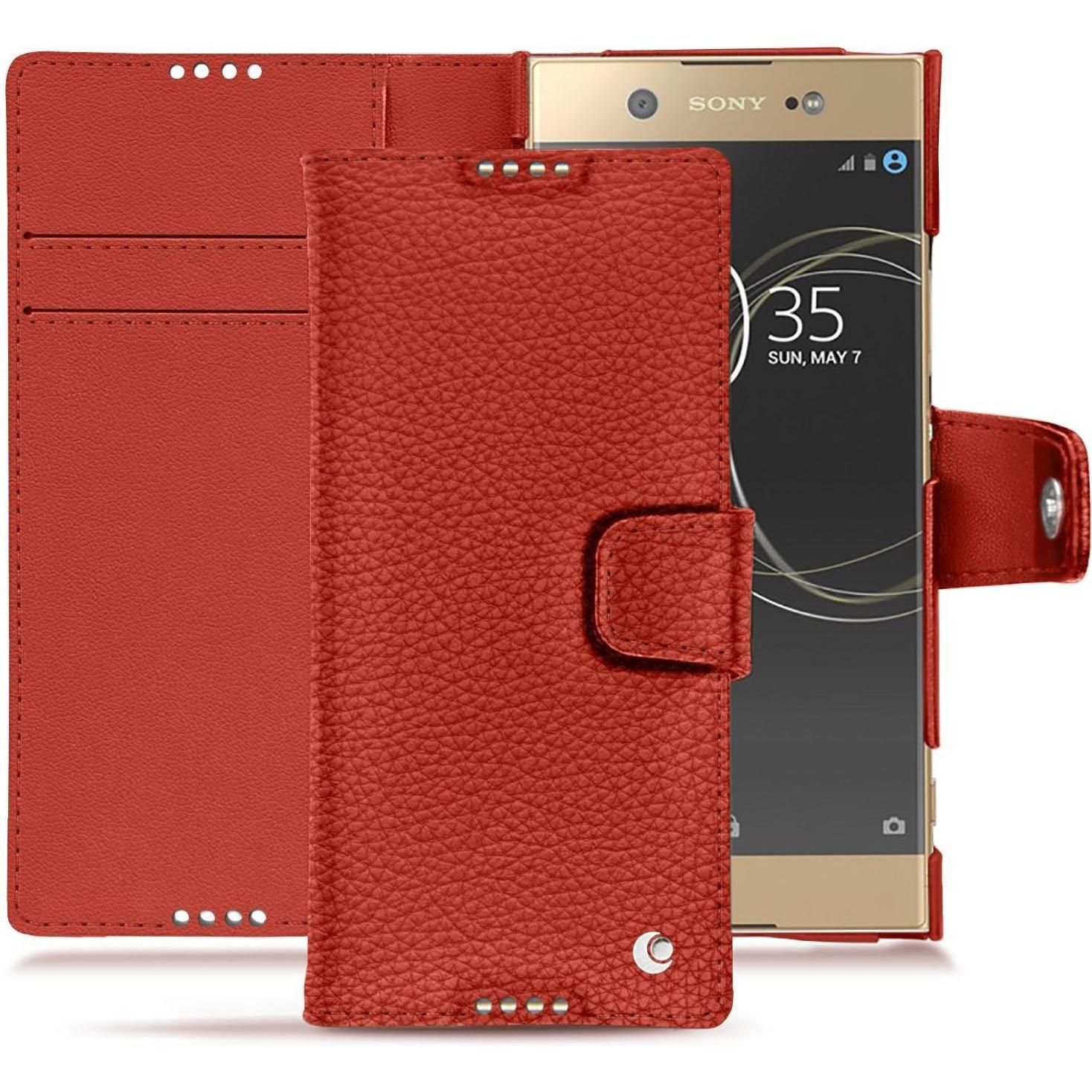 Noreve Lederschutzhülle Wallet (Sony Xperia XA1 Ultra), Smartphone Hülle, Orange