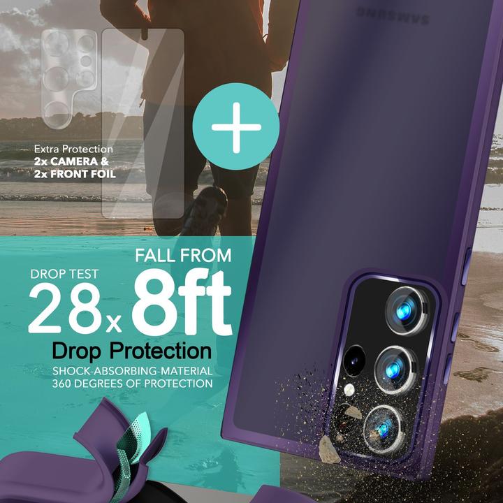 Immagine prodotto Nalia Cover ibrida semitrasparente con 2x vetro di protezione del display e 2x vetro della fotocamera (Samsung Galaxy S23 Ultra)