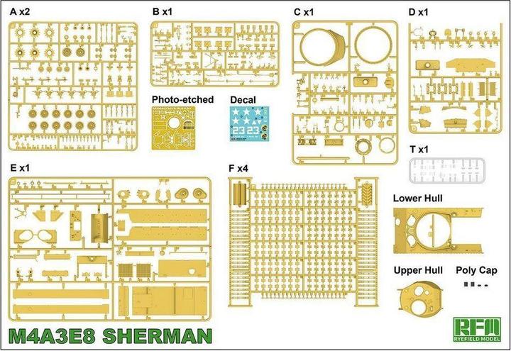Immagine prodotto Rye Field Model SHERMAN M4A3E8 con binario funzionante a sinistra