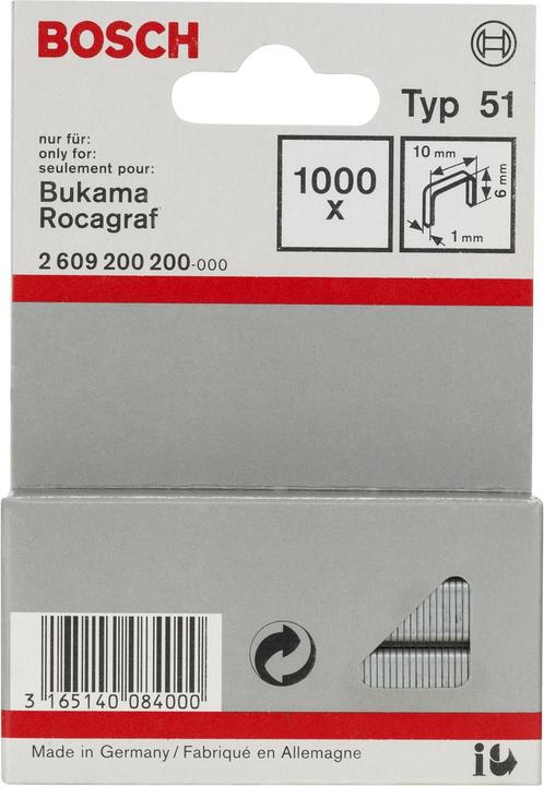 Produktbild Bosch Professional Zubehör Flachdrahtklammer Typ 51, 10 x 1 x 6 mm