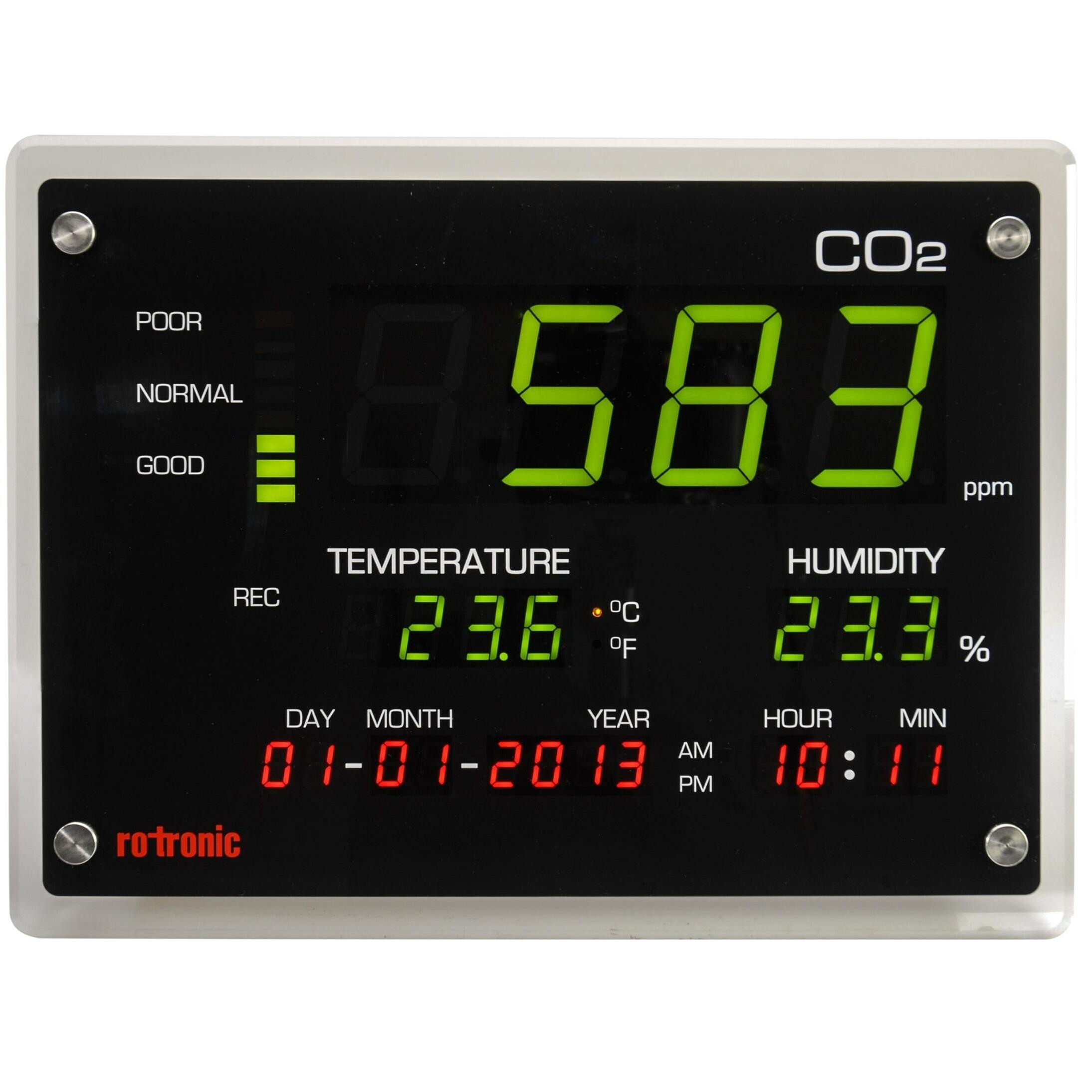 Rotronic CO2 Display zur Überwachung der Raumluftqualität, Thermometer + Hygrometer, Schwarz