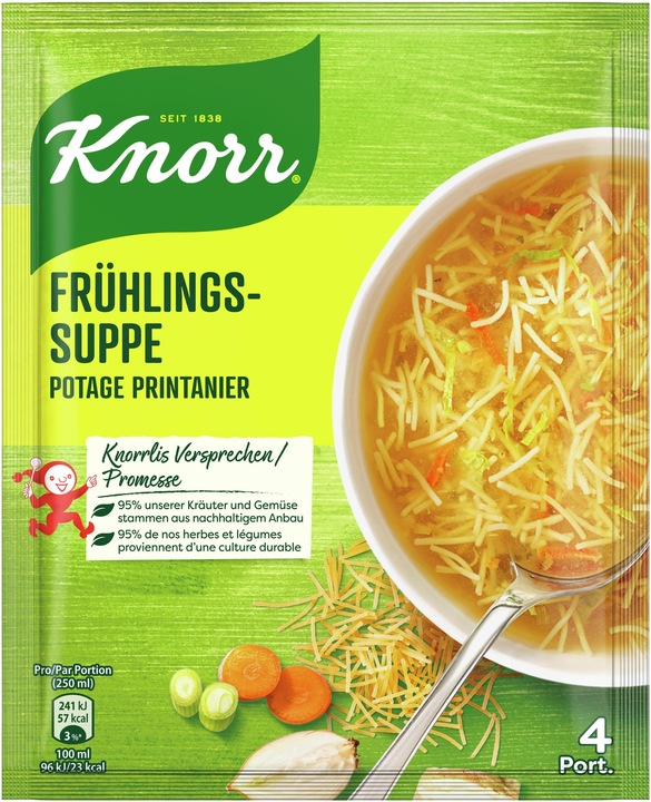 Produktbild Knorr Frühlings-Suppe Beutel mit Flädli, Suppe mit Gemüse ohne geschmacksverstärkende Zusatzstoffe