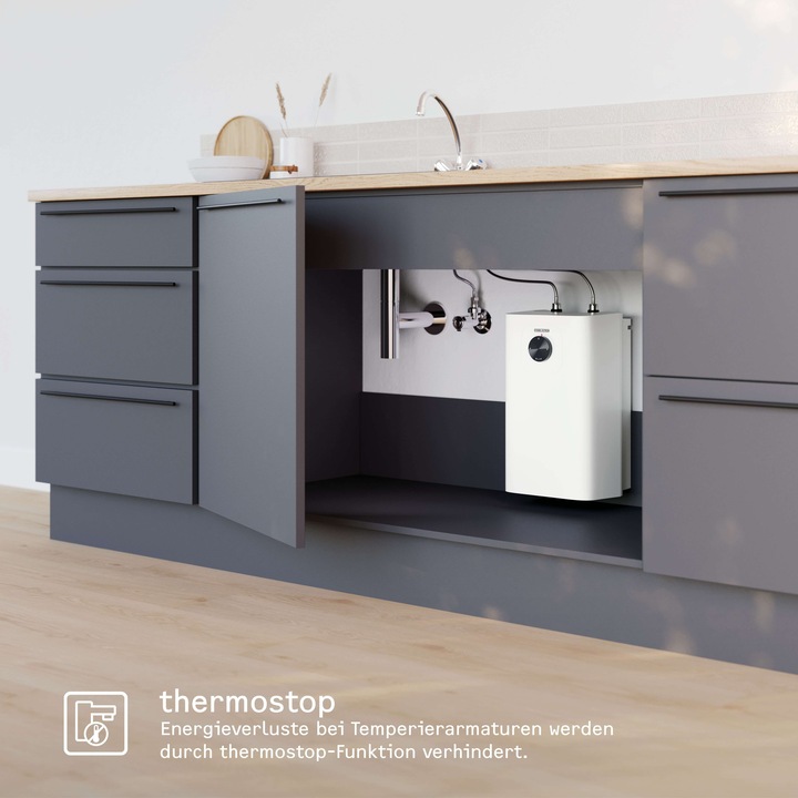 Produktbild Stiebel Eltron UFP 5 Trend inkl. Armatur TWS-W mit Stecker, thermostop, Untertischboiler 5 l Niederdruck, 2 kW