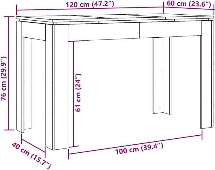 Image du produit vidaXL Table de salle à manger (120 x 60 x 76 cm)
