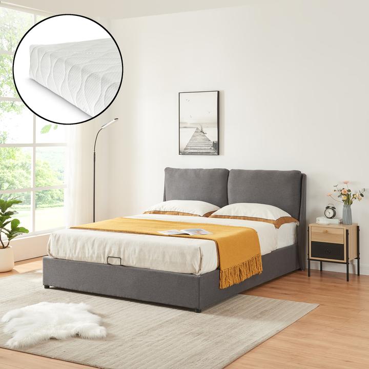 Produktbild En.Casa Polsterbett Lunner mit Matratze 140x200 cm Dunkelgrau (140 x 200 cm)