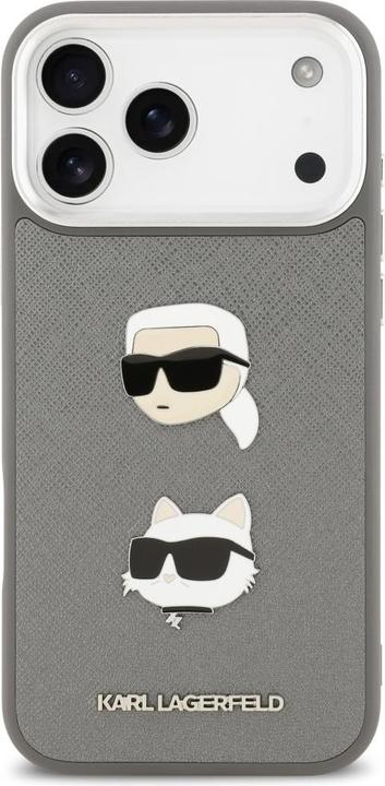 Immagine prodotto Karl Lagerfeld FW Grained Karl & Choupette Heads Pins & Logo case for iPhone 17 Pro Max grey (Apple iPhone 17 Pro Max)