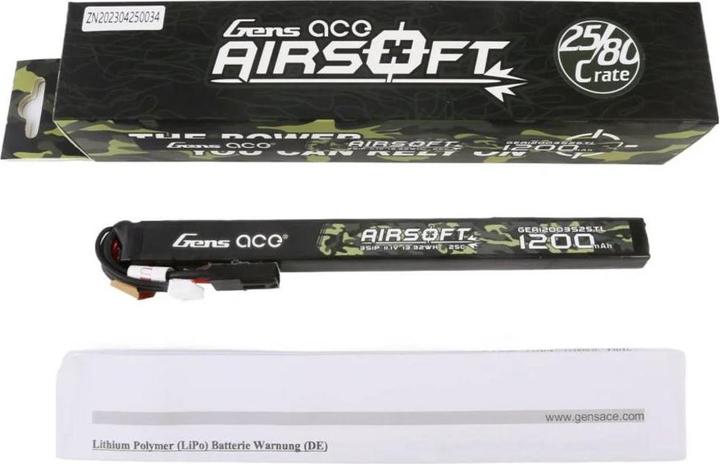 Actual product image Gens Ace 25C 1200mAh 3S1P 11.1V Airsoft Gun Lipo Battery with mini Tamiya Plug Long size (11.10 V, 1200 mAh)