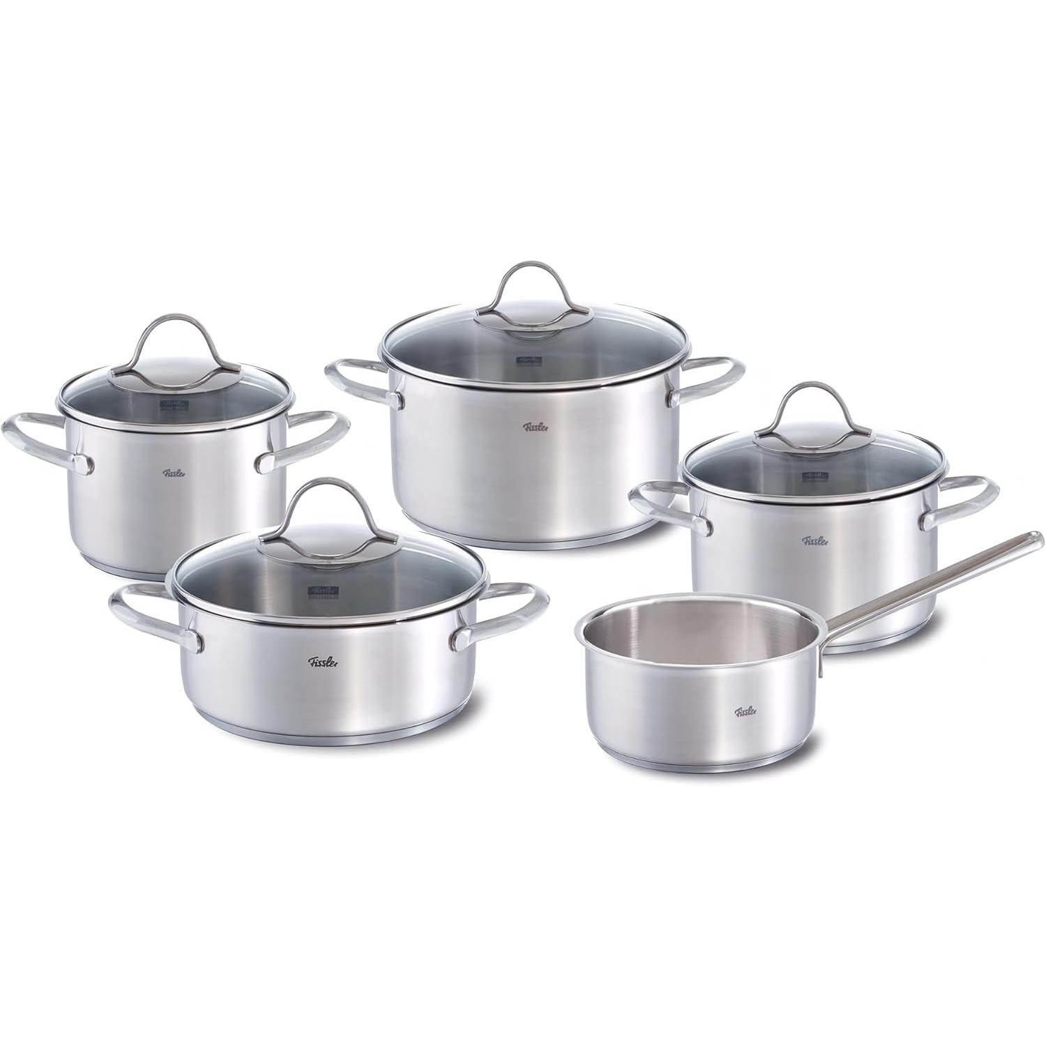 Fissler Argento Palermo Pannenset Met Glasdeksels, 5-Delig, Padella + Pentola,