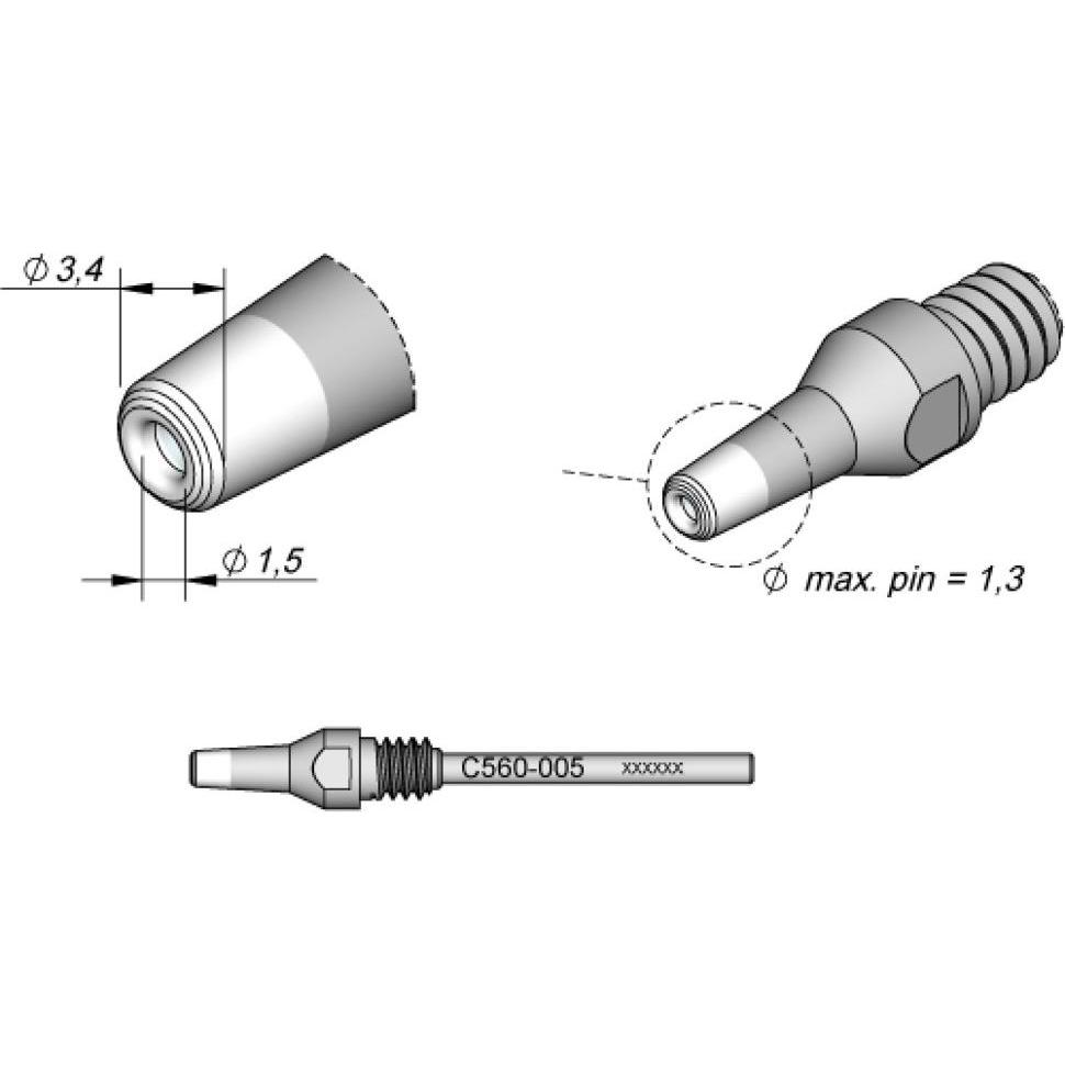 JBC Entlötspitze Serie C560, C560005/Ø 1,5 mm, 3,4 mm, Pincleaning, Lötgerät Zubehör