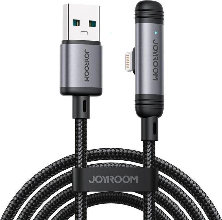 Actual product image Joyroom USB-A to Lightning Angled Fast Charging Cable 3A, 1.2m - Black