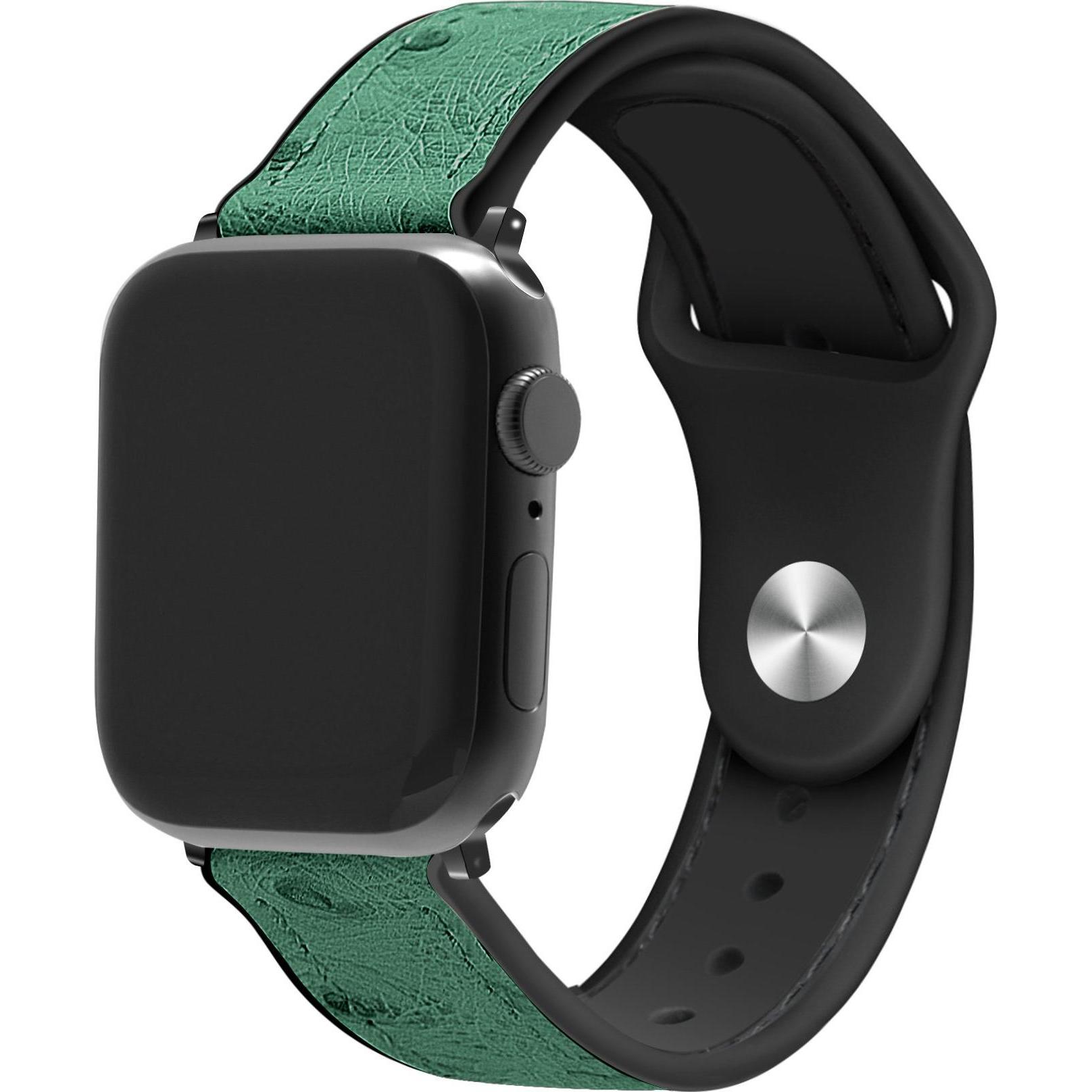 Strap-it Leder-Hybridarmband (Leder und Silikon, Apple Watch), Uhrenarmband, Grün