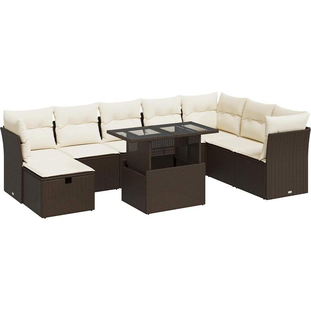 VidaXL, Gartenlounge, 9-tlg. Garten-Sofagarnitur mit Kissen Braun Poly Rattan