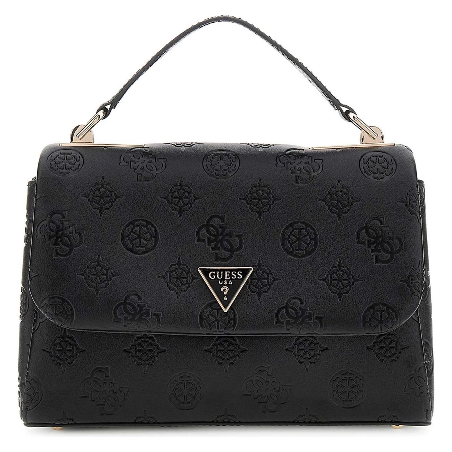 Guess, Damen, Handtasche, Tisha Top Handle Flap Bag, Schwarz