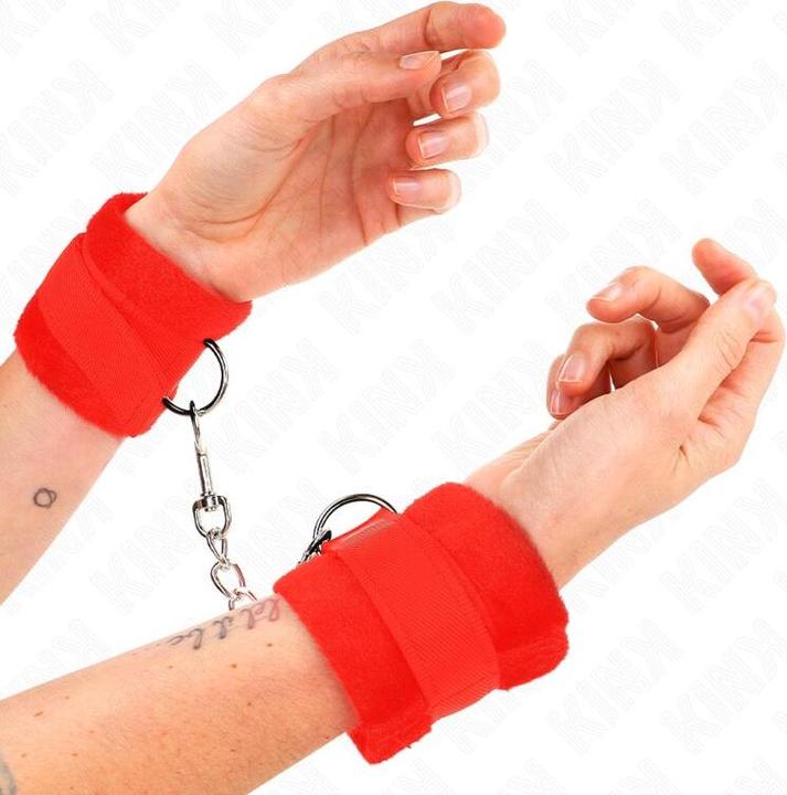 Actual product image Kink Beginner Fur Hand Cuffs Red 30 X 7 cm