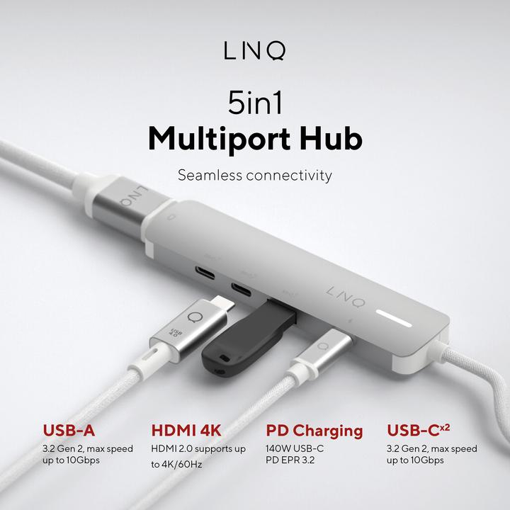 Actual product image LINQ Connects 5in1 PRO USB-C Multiport Hub 140W (USB-C, 5 ports)
