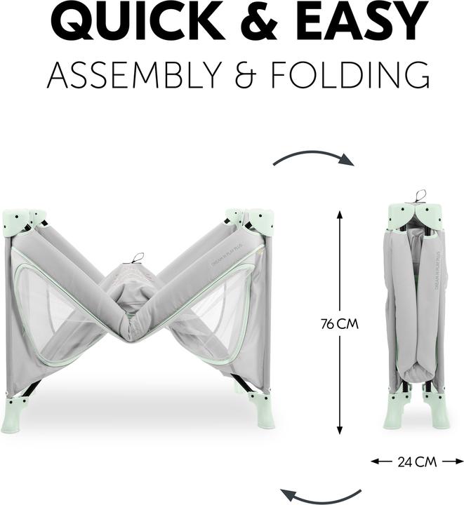 Productafbeelding Hauck Dream N Play Plus Travel Crib, dusty mint + Sleeper Mattress, 60 x 120 cm, Grey (60 x 120 cm)