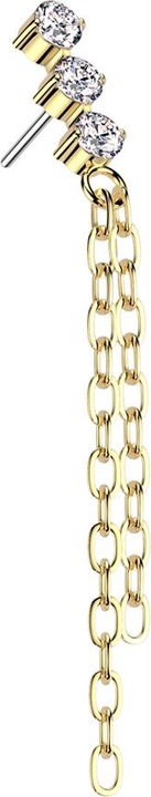 Produktbild Star Piercing Threadless vergoldet drei Kristalle silber Anhänger zwei Ketten (ohne Messing, Titan G23)
