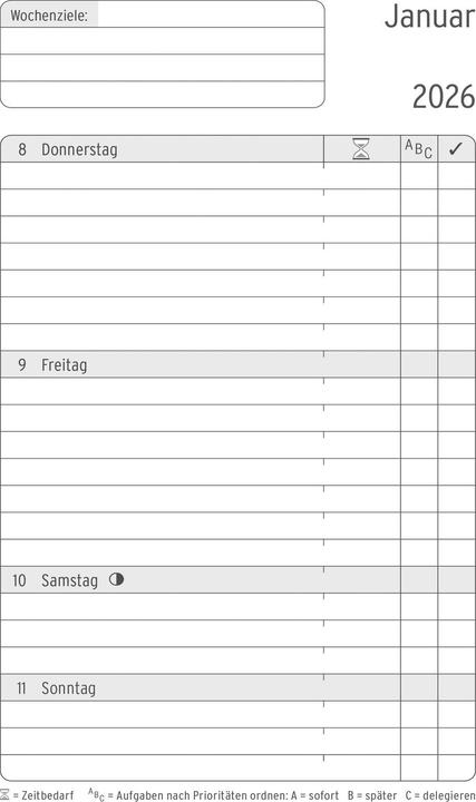 Produktbild Simplex Tagesplaner Ohne Motiv, 2026, Schwarz/Weiss (A5, 1 Woche / 2 Seiten)