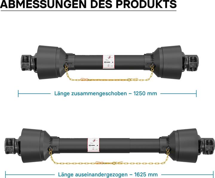 Produktbild Wiltec Zapfwelle T4 Gelenkwelle 1250-1625mm 460Nm 540U/min PTO-Shaft 40kW 1 3/8" 6 Zahn (Gartenmaschinen Ersatzteile)