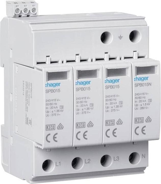 Hager Überspannungsableiter T2 4P SPB415 40kA TT/TNS Defektanzeige+Kontakt