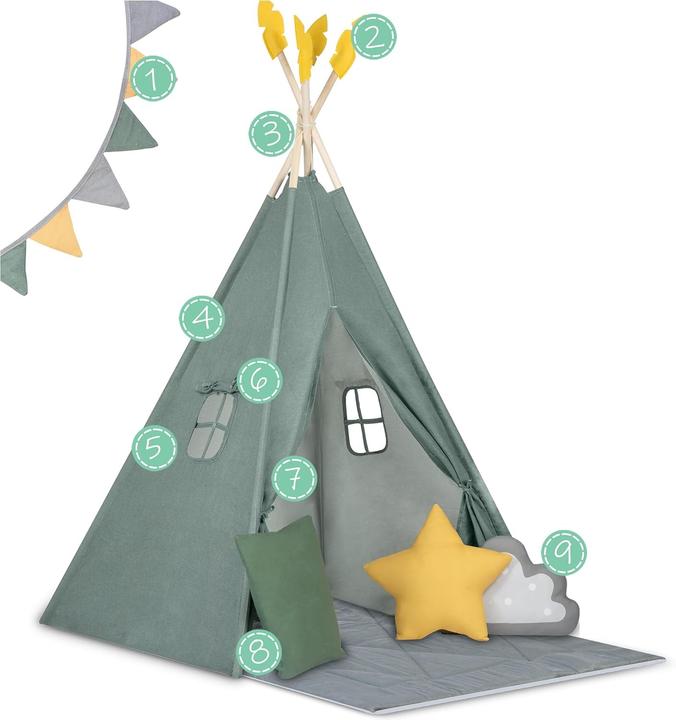 Produktbild Triton Tipi Zelt für Kinder mit Girlande, Kissen, grosser Matte und Stabilisator