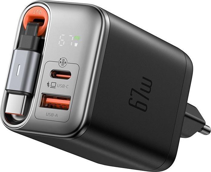 Produktbild Mcdodo CH-4100 67W GaN 2-in-1 USB-C+A charger, 65cm USB-C cable, black (67 W, 2 Ports)